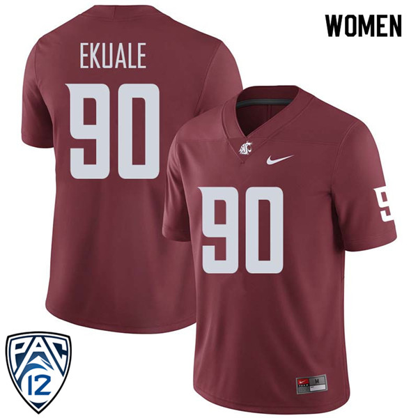 Women #90 Daniel Ekuale Washington State Cougars College Football Jerseys Sale-Crimson